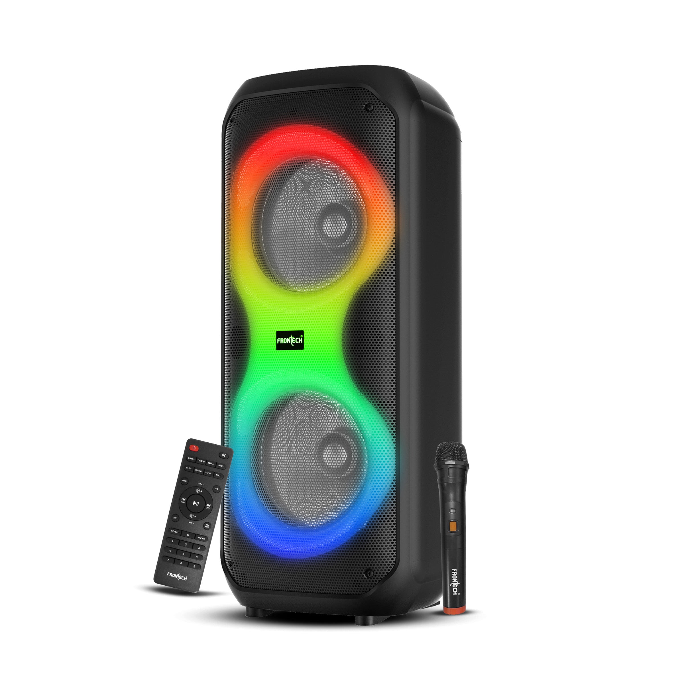 FRONTECH Smash Pro-21P 45W Portable Party Speaker | True Wireless Stereo | Karaoke Function with Wireless Mic | RGB LED Disco Lighting | Bluetooth 5.0 | FM Radio | USB, TF, AUX | Type-C Charging Port (SW-0021P) FRONTECH Smash Pro-21P 45W Portable Party Speaker | True Wireless Stereo | Karaoke Function with Wireless Mic | RGB LED Disco Lighting | Bluetooth 5.0 | FM Radio | USB, TF, AUX | Type-C Charging Port (SW-0021P)